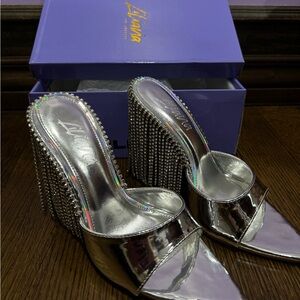 Silver Rhinestone Embellished Heels